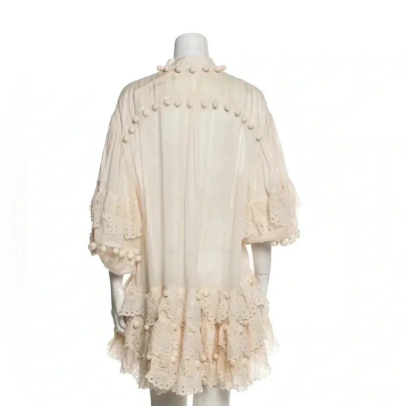 Zimmermann Lyre Lace Trim Embroidered Mini Dress Crochet Balloon Sleeve Cream 3 - Picture 6 of 13
